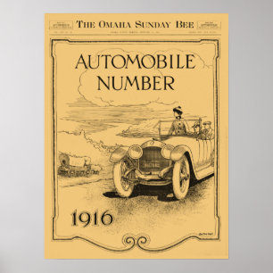 アンティークの1916年のオマハの毎日の蜂の自動車セクション ポスター
