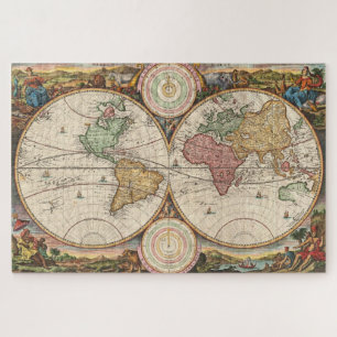 アンティークの2つの半球の世界地図 ジグソーパズル
