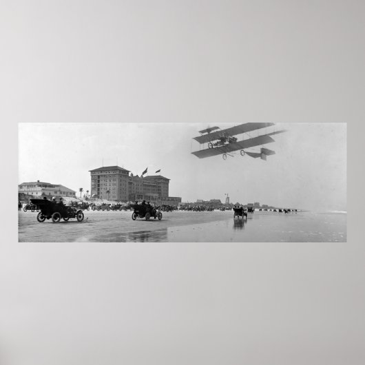 アンティークのBiplane over Daytonaビーチ，フロリダ， 1911 ポスター (正面)
