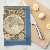 アンティークのFrederick de Wit著1660年の世界地図 キッチンタオル (四つ折り)