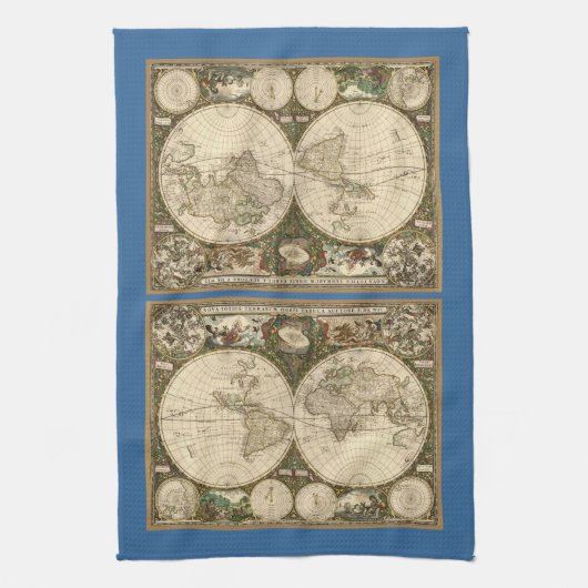 アンティークのFrederick de Wit著1660年の世界地図 キッチンタオル (縦)