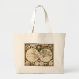 アンティークのFrederick de Wit著1660年の世界地図 ラージトートバッグ