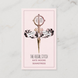 アンティークはさみ及びバナーピンクのシーストレス 名刺