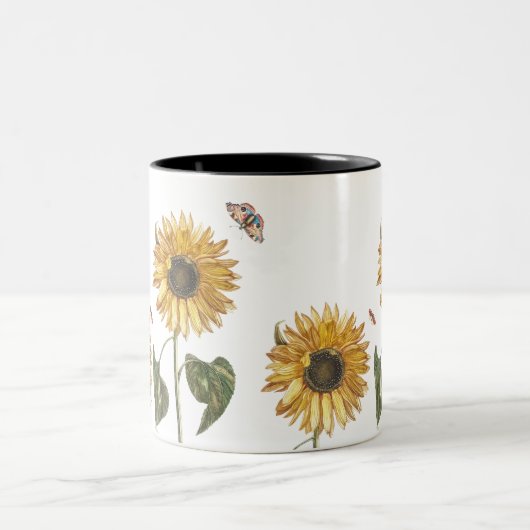 アンティークひまわりキャタピラーバタフライスケッチ ツートーンマグカップ (中央)