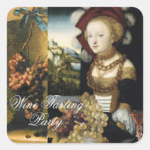 アンティークぶどうブドウ畑ワインの試飲パーティー スクエアシール (正面)