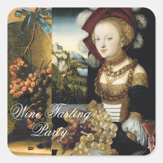 アンティークぶどうブドウ畑ワインの試飲パーティー スクエアシール (正面)