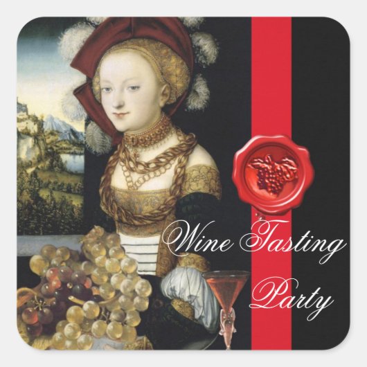 アンティークぶどうブドウ酒テイスティングパーティーワックスシール スクエアシール (正面)