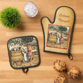 アンティークぶどう畑ハーベストパーチメント 鍋つかみ&鍋敷きセット (トップダウン)