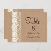 アンティークアイボリーのレースと中目の麻のテーブルナンバー ポストカード (正面/裏面)