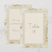 アンティークアイボリーのレースと花のウェディングテーブルナンバー 招待状 (正面/裏面)