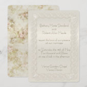 アンティークアイボリーのレースの花のウェディング招待状 招待状 (正面/裏面)