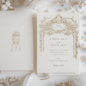 アンティークアイボリーセピアエレガントウェディングアーチ 招待状