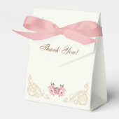 アンティークアイボリーピンク牡丹の花のウェディングシャワー フェイバーボックス (正面サイド)