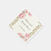 アンティークアイボリーピンク牡丹の花のブライズシャワー スタンダードカクテルナプキン (角)