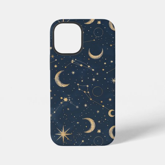 アンティークアイボリー 天体 月 星図 ネイビー iPhoneケース (裏面)