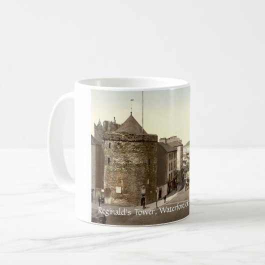アンティークアイルランドのマグカップ、レギナルズタワー、ウォーターフォード コーヒーマグカップ (正面左)