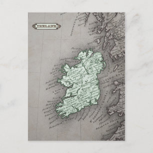 アンティークアイルランドの地図,緑 ポストカード