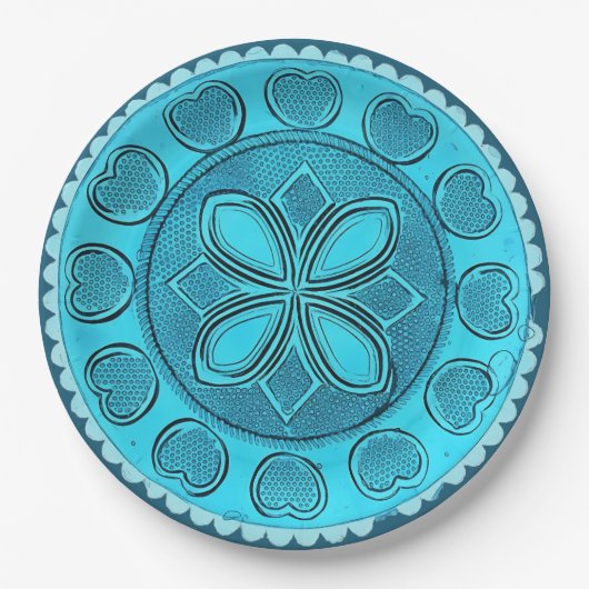 アンティークアクアガラス ロマンティック フラワー フェイク チャイナ ペーパープレート (正面)