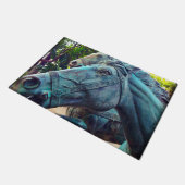 アンティークアジアターコイズブルー馬像写真 ドアマット (アングル)