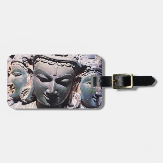 アンティークアジア彫刻された石の顔クローズアップ写真 ラゲッジタグ (正面横)