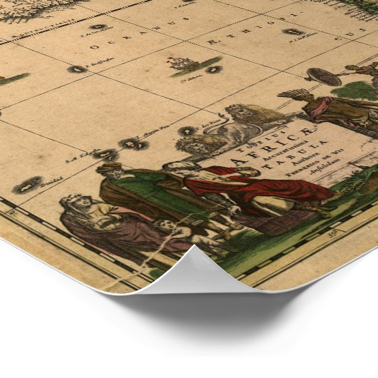 アンティークアフリカ1680年の地図を書いたフレデリック・ド・ウィット ポスター (角)
