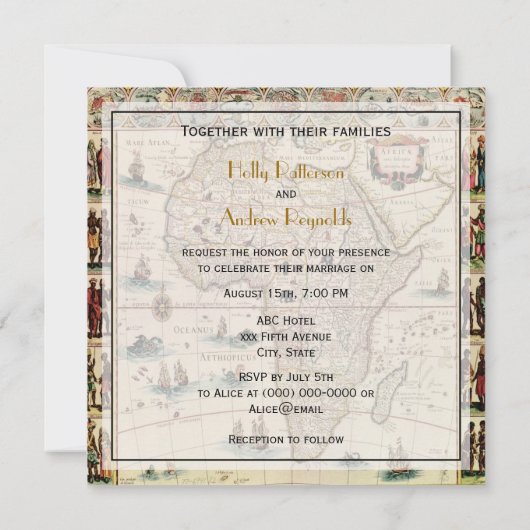 アンティークアフリ動揺してカ地図BG SQ結婚ズ 招待状 (裏面)