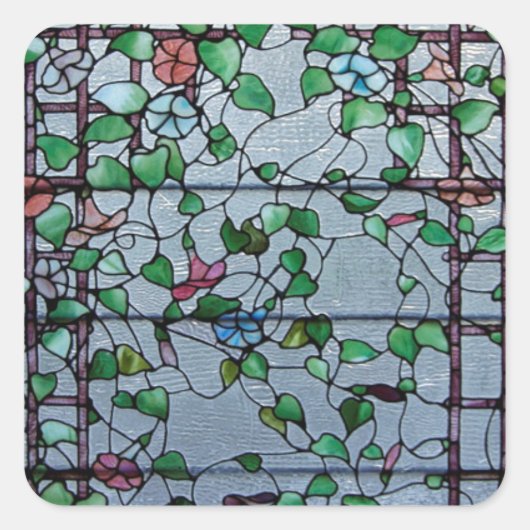 アンティークアメリカのステンドグラス – 朝の栄光つる植物 スクエアシール (正面)