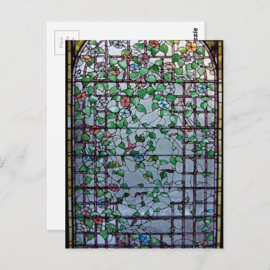アンティークアメリカのステンドグラス – 朝の栄光つる植物 ポストカード (正面/裏面)