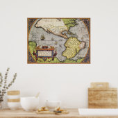 アンティークアメリカの世界地図， 1570 ポスター (キッチン)