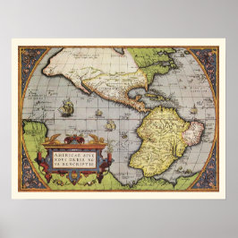 アンティークアメリカの世界地図, 1570 ポスター