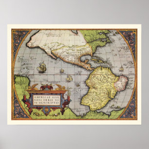 アンティークアメリカの世界地図, 1570 ポスター