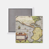 アンティークアメリカの世界地図， 1570 マグネット (正面/裏面)