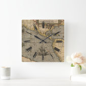 アンティークアメリカの地図 スクエア壁時計 (ホーム)