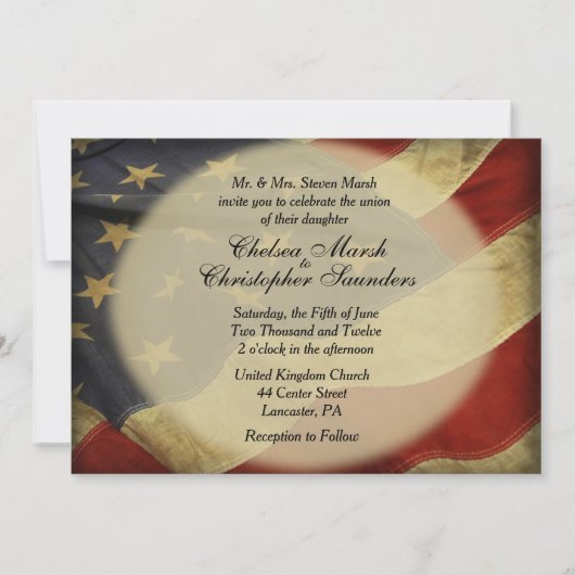 アンティークアメリカ国旗の結婚式招待状 招待状 (正面)