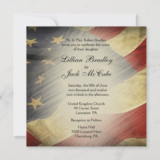 アンティークアメリカ国旗の結婚式招待状 招待状 (正面)
