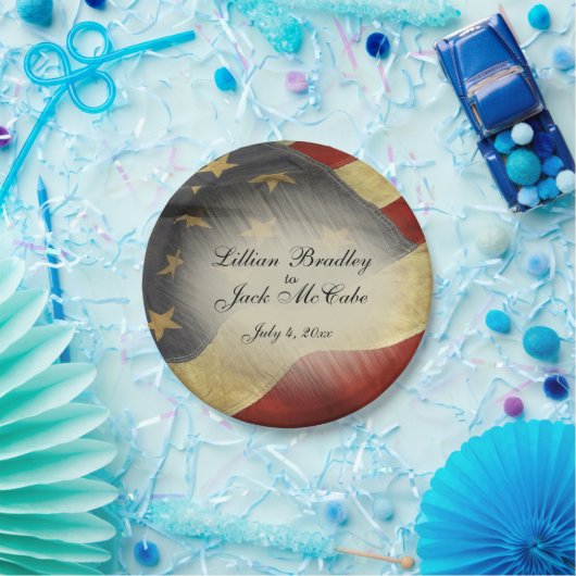 アンティークアメリ結婚カ国旗の名前と日付 ペーパープレート (パーティー)