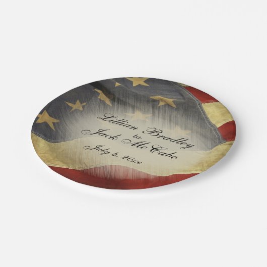 アンティークアメリ結婚カ国旗の名前と日付 ペーパープレート (アングル)