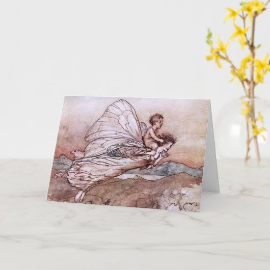 アンティークアーサーラックハムフェアリーイラストレーション カード (黄色い花)