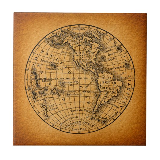 アンティークアースワールドマップヴィンテージグローブアート タイル (正面)
