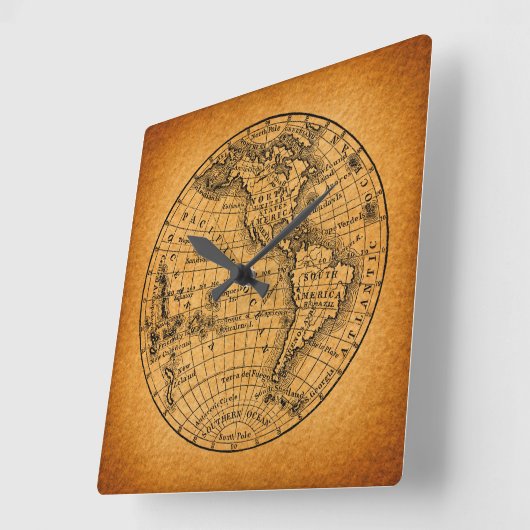 アンティークアース世界地図ヴィンテージグローブアート スクエア壁時計 (傾斜)
