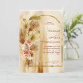 アンティークアーチ型金ゴールドボヘミアン乾結婚花 招待状 (スタンド正面)