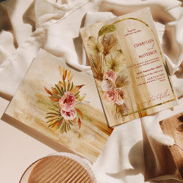 アンティークアーチ型金ゴールドボヘミアン乾結婚花 招待状