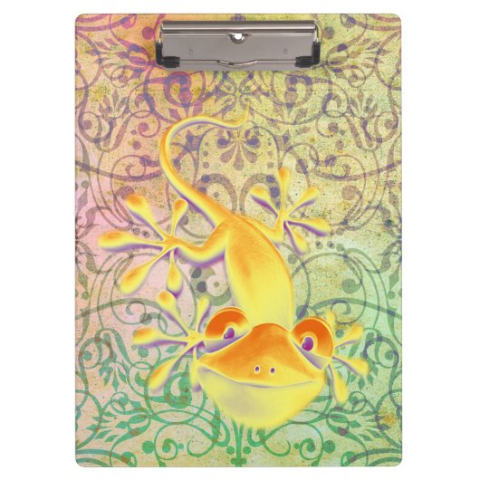 アンティークアートオーナメントパターン+笑顔のゲッコ クリップボード (正面)