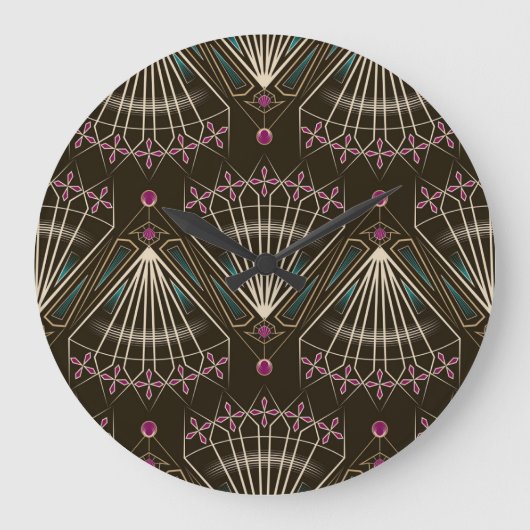 アンティークアールデコ、幾何学的パターン ラージ壁時計 (正面)