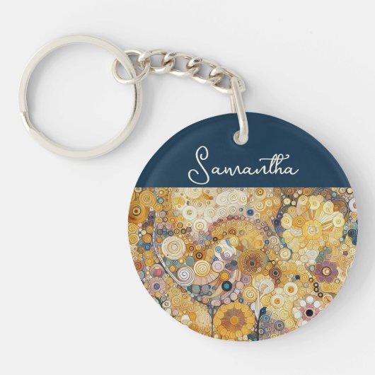 アンティークアールヌーボースタイルファインアート絵を描フローラ キーホルダー (正面)