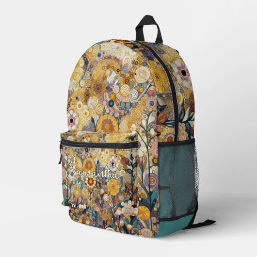 アンティークアールヌーボースタイルファインアート絵を描フローラ プリントバックパック (裏面右端)