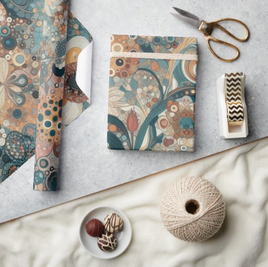 アンティークアールヌーボースタイルファインアート絵を描フローラ ラッピングペーパー (クラフト)