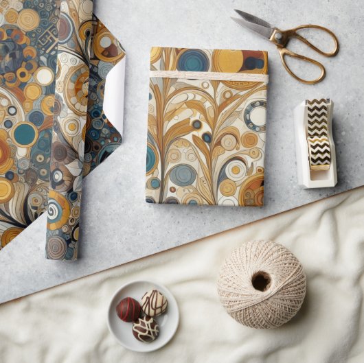 アンティークアールヌーボースタイルファインアート絵を描フローラ ラッピングペーパー (クラフト)