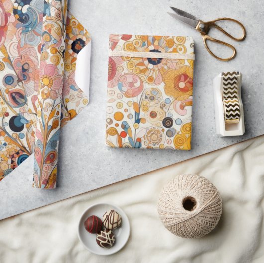 アンティークアールヌーボースタイルファインアート絵を描フローラ ラッピングペーパー (クラフト)