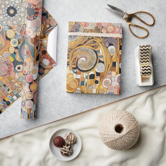 アンティークアールヌーボースタイルファインアート絵を描フローラ ラッピングペーパー (クラフト)